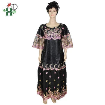 H&D afrikos suknelės moterims siuvinėjimo nėrinių suknelė su galvos apsiaustas heidi bazin riche dashiki ilgos suknelės pietų afrikos lady drabužiai