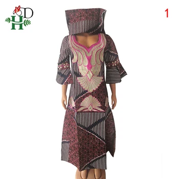 H&D Skraiste Africaine Femme 2020 M. Afrikos Spausdinti Vaškas Suknelės Moterims Medvilnės Boubou Femme Tradicinių Maxi Suknelė Su Headtie S3302