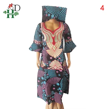 H&D Skraiste Africaine Femme 2020 M. Afrikos Spausdinti Vaškas Suknelės Moterims Medvilnės Boubou Femme Tradicinių Maxi Suknelė Su Headtie S3302