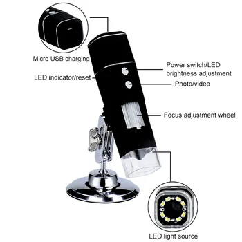 HD 1000X WiFi Skaitmeninis Mikroskopas su didinamasis stiklas Belaidžio 8 LED 1000X Elektra Vaizdo Kamera su Bazės Stovas Laikiklis, skirtas 