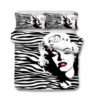 HELENGILI 3D Patalynės Komplektas Marilyn Monroe Spausdinti Antklode padengti nustatyti tikroviška patalyne su užvalkalas lova nustatyti namų Tekstilės #LX-21 14897