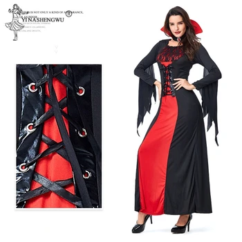 Helovinas Deluxe Seksualus Suaugusių Moterų Vampyras Kostiumai Viktorijos Vamp Išgalvotas Šalis Suknelė Raudona ir Juoda Ragana Moterų Kostiumai