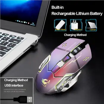 HobbyLane X8 Belaidžio Žaidimų Pelės Įkraunamas Belaidis Silent LED Backlit Gaming Mouse USB Optical Mouse for PC d35