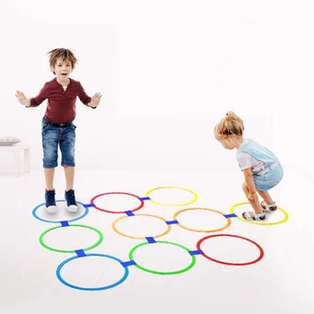 Hopscotch Žiedų Rinkinys su 10 Lankus ir 10 Jungtys Žaislų Vaikams Jutimo Žaisti Uždarose Lauko Vaikų Žaidimų