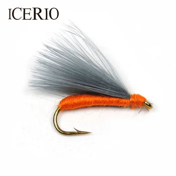 ICERIO 12PCS Apelsinų Kūno Black Streamer Upėtakis Skristi Žvejybos Masalas #10