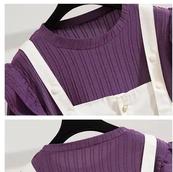 ICHOIX Vasarą 2 Gabalas Komplektai Moterų Rompers 2 dalių Rinkinys Drabužiai Raukiniai Violetinė T-shirt Mielas korėjos Kostiumas Studentų Mergina Šortai Rinkinys