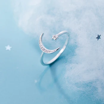 INZATT Nekilnojamojo 925 Sterlingas Sidabro Romantiška Cirkonis Star Mėnulis Atidarymo Žiedas mados Moterų Minimalistinio Fine Jewelry Mielas Dovana 2019