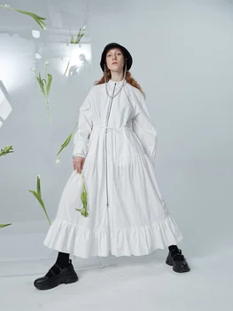 IRINACH251 RUDENĮ 2020 m. ŽIEMOS KOLEKCIJA, dviejų krypčių ilga suknelė tranšėjos paltai moterims