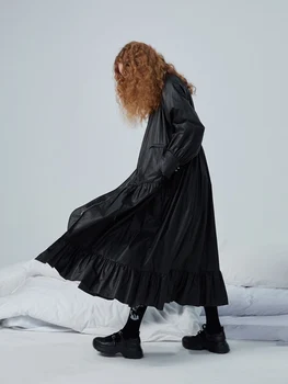 IRINACH251 RUDENĮ 2020 m. ŽIEMOS KOLEKCIJA, dviejų krypčių ilga suknelė tranšėjos paltai moterims