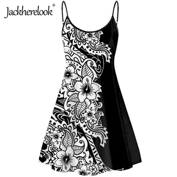Jackherelook Polinezijos Genčių Hibiscus Prekės Dizaineris Moterų Black Slydimo Suknelė Atsitiktinis Rankovių Paplūdimio Suknelės Mergaitėms Mujer
