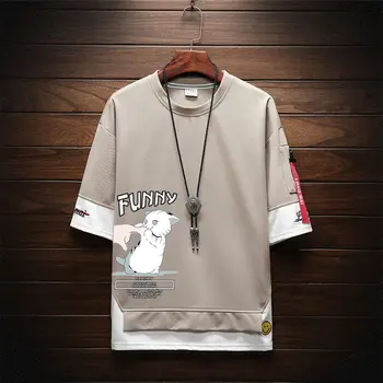 Japonijos Harajuku Funny Cat Print T-marškinėliai Vyrams trumpomis Rankovėmis marškinėliai Topai Tees Vyrų Streetwear