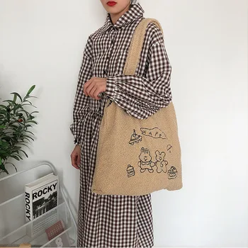 Japonijos Kawaii Maišelį Naujas Žiemos Pliušinis Pečių Maišą Moterų 2020 Naujas Minkštas Tote Krepšys Moterims Shopper Bag Bolsa Feminina Torebki Damskie