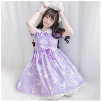 Japonijos princess arbatėlė saldus lolita dress senovinių nėrinių bowknot peter pan apykaklės spausdinimo viktorijos suknelė kawaii girl cos