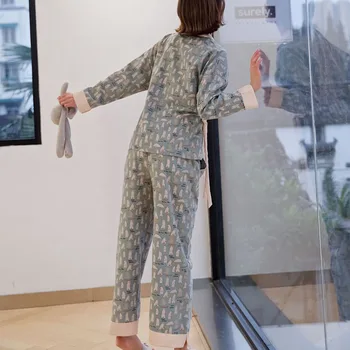 Japonų Stiliaus Pižama Moterų Ilgomis Rankovėmis Flanelė Kostiumas Animacinių Filmų Turėti Kimono Mielas Korėjos Versija, Pavasarį, Rudenį Medvilnės Namų Paslauga