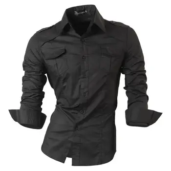 Jeansian Vyrų Suknelė Marškiniai Stilingas Atsitiktinis ilgomis Rankovėmis Dizaineris Mygtuką Slim Fit Z014 Black2