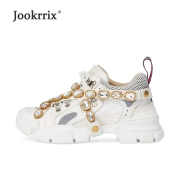 Jookrrix Atsitiktinis Balti Bateliai Kristalų Prekės Platforma Sportbačiai Lady Mados chaussure Kvėpuojantis Moterų Rudenį footware kalnų krištolas