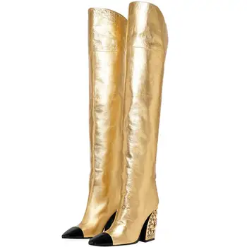 JOUIR TALONS Aukščiausios Kokybės Moterų Batai, Prekės ženklo Dizaino Plius Dydis 35-48 Over-the-knee Batai slip-on Gold Mišrios Spalvos Moterų Batai