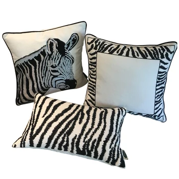Juoda balta zebra patternpillowcase siuvinėta pagalvėlė padengti šeniliniai sofa dekoratyvinę pagalvę padengti juosmens mesti pagalvės užvalkalą