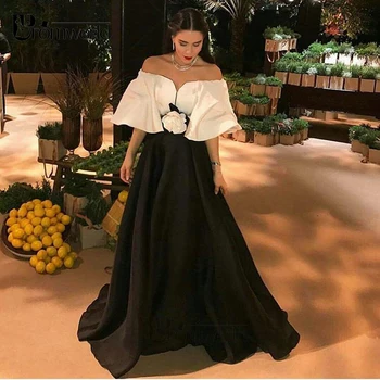 Juoda ir Balta nuo Peties Gėlių vakarinę Suknelę Chalatas De Soiree Islamo Dubajus Kaftan Saudo arabų Vakare Gown Prom Dress