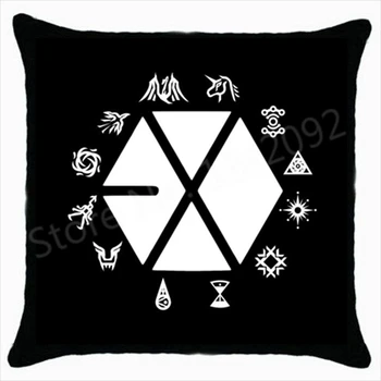 Juoda Kpop EXO Pagalvėlė Padengti EXO Logotipą, Mesti Pagalvės Atvejų Dekoratyvinės EXO Dovana Užsakymą Valstybių Pasirašyti Spausdinti Pagalvėlės Pseudo Dviejų Pusių