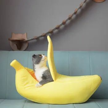 Juokinga Bananų Formos Augintiniai Katė Lova Namas Jaukus, Mielas Bananų Mažylis Pagalvėlė Veislynas Šiltas Nešiojamų Pet Krepšelio Prekių Kilimėlis Lovos