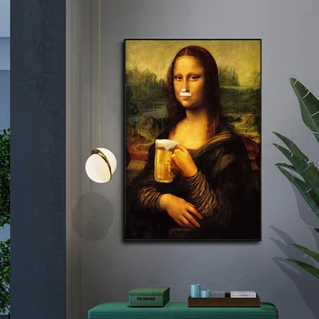 Juokinga Mona Lisa Gerti Alaus Drobės, Paveikslai, Plakatai ir Žinomų Egzempliorių Sienos Meno Modulinės Nuotraukas Kambarį Namų Dekoro