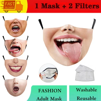 Juokinga Spausdinimo Lauko Kaukės Medvilnės galima Skalbti Suaugusiųjų Unisex 3D Creative Nagų Kaukė Daugkartinio naudojimo Kaukės veidui Reguliuojamas Earloops Kaukės