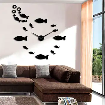Jūros Gyvūnų 3D Sieninis Laikrodis Lipdukas Žuvis Su Burbulas 