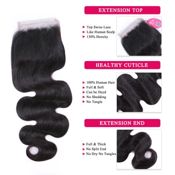 Karalienė Plaukų Produktų, Nėriniai uždarymo Žmogaus Plaukų, Kūno Banga Nemokamai Dalies 4 x 4 Natūralių Spalvų 1B Human Virgin Hair