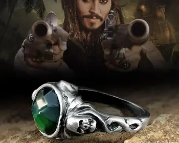 Karibų Jūros Piratai Žiedas Captain Jack Sparrow Mirties Amadinų Kaukolė Žalia Krištolo Akmens Ir Senovinių Retro Johnny Deppas