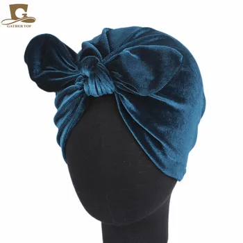 Karšto Naujas Žiemos aksomo triušio ausies Hijab Turbaną Skrybėlės Moterims minkštas aksominis chemo skrybėlę, Plaukų Aksesuaras Bandana Hairband Chemoterapija Bžūp