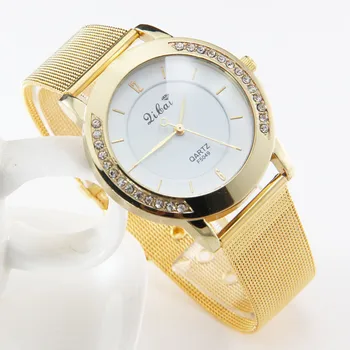 Karšto Pardavimas Naujų Mados Moterų Laikrodis Crystal Golden Nerūdijančio Plieno Kvarcinis Analoginis Riešo Žiūrėti Relogio Feminino Ponios 