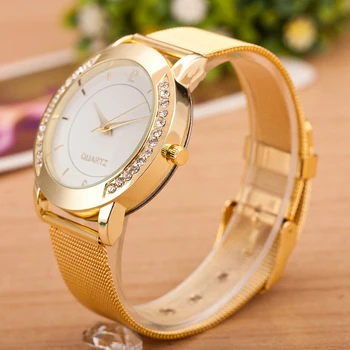 Karšto Pardavimas Naujų Mados Moterų Laikrodis Crystal Golden Nerūdijančio Plieno Kvarcinis Analoginis Riešo Žiūrėti Relogio Feminino Ponios 