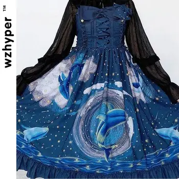 Karšto Pardavimo JSK Banginis Gothic Lolita Dress Harajuku Gatvės Mados Kryžiaus Cosplay Moterų Lankas Suknelė Japonijos Minkštas Sesuo Stiliaus Suknelė