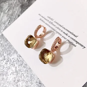 Karšto Pardavimo Spalvos Akmens, Vario Mikro Saldainiai Spalvos Kvadratą Akmens Kristalų Auskarai Auskarai su Rose Gold Diamond korėjos Earings