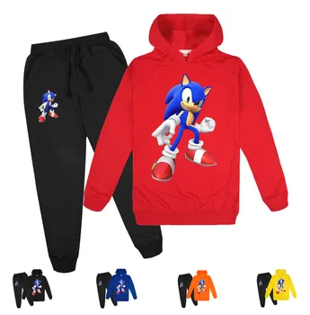 Karšto Žaidimas Sonic The Hedgehog ilgomis Rankovėmis Hoodies kelnes Nustatyti Berniukų Anime ir Animacinių filmų Spausdinti Atsitiktinis Sweatershirt Vaikams Kalėdų Dovanos