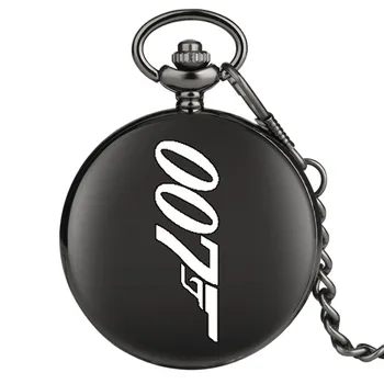 Kietas 007 Spausdintą Modelio Kvarco Kišenėje Žiūrėti Sklandžiai Juoda Pakabukas Antikvarinis Laikrodis Arabiškais Skaitmenimis Ekranas Fob Grandinės Retro Žiūrėti