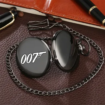 Kietas 007 Spausdintą Modelio Kvarco Kišenėje Žiūrėti Sklandžiai Juoda Pakabukas Antikvarinis Laikrodis Arabiškais Skaitmenimis Ekranas Fob Grandinės Retro Žiūrėti