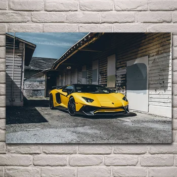 Kietas Geltonas Aventador Superautomobilį Sporto Automobilių skaičius kambarį apdaila namo sienos meno dekoro medžio rėmo audinio plakatai KH313