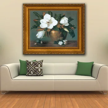 Klasikinio magnolia gėlių dekoracijos drobės spaudiniai aliejaus tapybai atspausdinta ant drobės namų gyvenimo kambario sienos meno apdailos nuotrauką