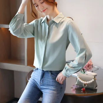 Korėjiečių Moterų Marškiniai Šifono Moterims Palaidinės Office Lady Ilgomis Rankovėmis Marškinėliai Moteris Palaidinė Viršūnes Plius Dydis Blusas Mujer De Moda 2020 M.