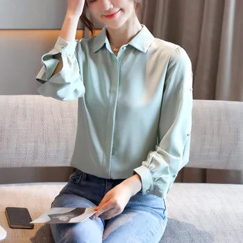 Korėjiečių Moterų Marškiniai Šifono Moterims Palaidinės Office Lady Ilgomis Rankovėmis Marškinėliai Moteris Palaidinė Viršūnes Plius Dydis Blusas Mujer De Moda 2020 M.
