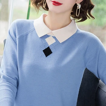 Korėjos Megzti Moterys Laisvas Megztinis Aukštos Kokybės Viršūnes 2020 M. Rudens Žiemos Megztinis Moteriška atvartas mados Ponios megztiniai megztinis drabužiai
