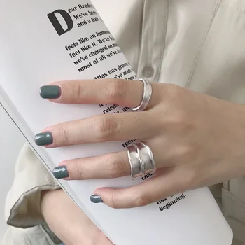 Korėjos versija S925 sterlingas sidabro žiedas INS šaltas vėjas paprasta plačiu šepečiu moterų žiedas asmeninį sidabro žiedas 2097