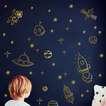 Kosminių Raketų Astronautas Star Siena Lipdukas Berniukas Kambarys, Vaikų Kambarys Palydovą, Kosmoso Žemė Sienos Lipdukas Darželio Miegamasis Vinilo Namų Dekoro