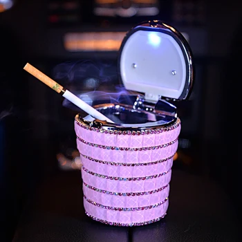 Kristalinis Deimantas Automobilio Peleninę su LED Blu-Ray Aukštos Temperatūros Varža Auto Cigarečių Peleninę Nešiojamų Dovana Moterims, Merginos