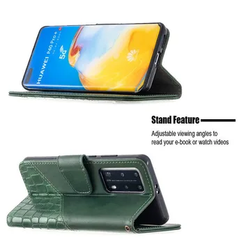 Krokodilas tekstūros oda Apversti Piniginės atveju, Huawei P Smart 2019 P40 Lite E Pro Y5 Y6 Y7 Premjero 2020 Garbę 9S 9 9A 8S 8A 9X