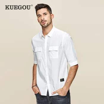 KUEGOU Prekės vyriški trumpomis rankovėmis marškiniai pavasario vyriški laisvalaikio mada paprasta įrankiai marškinėliai vasaros top BC-8837