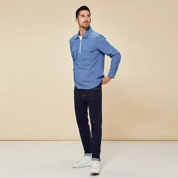 KUEGOU Rudenį Medvilnės ruožas Marškinėliai ilgomis Rankovėmis vyrams laisvalaikio Streetwear Pavasario vyriški Marškinėliai mados blue PLUS size viršuje BC-20507