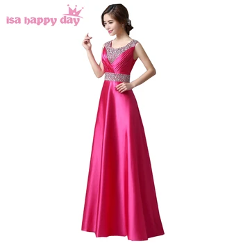 Kukli apranga, elegantiška raudonos v kaklo satino linija, hot pink suknelės, puošnios nuotakos tarnaitės dreses partijų vestuvių progomis H118